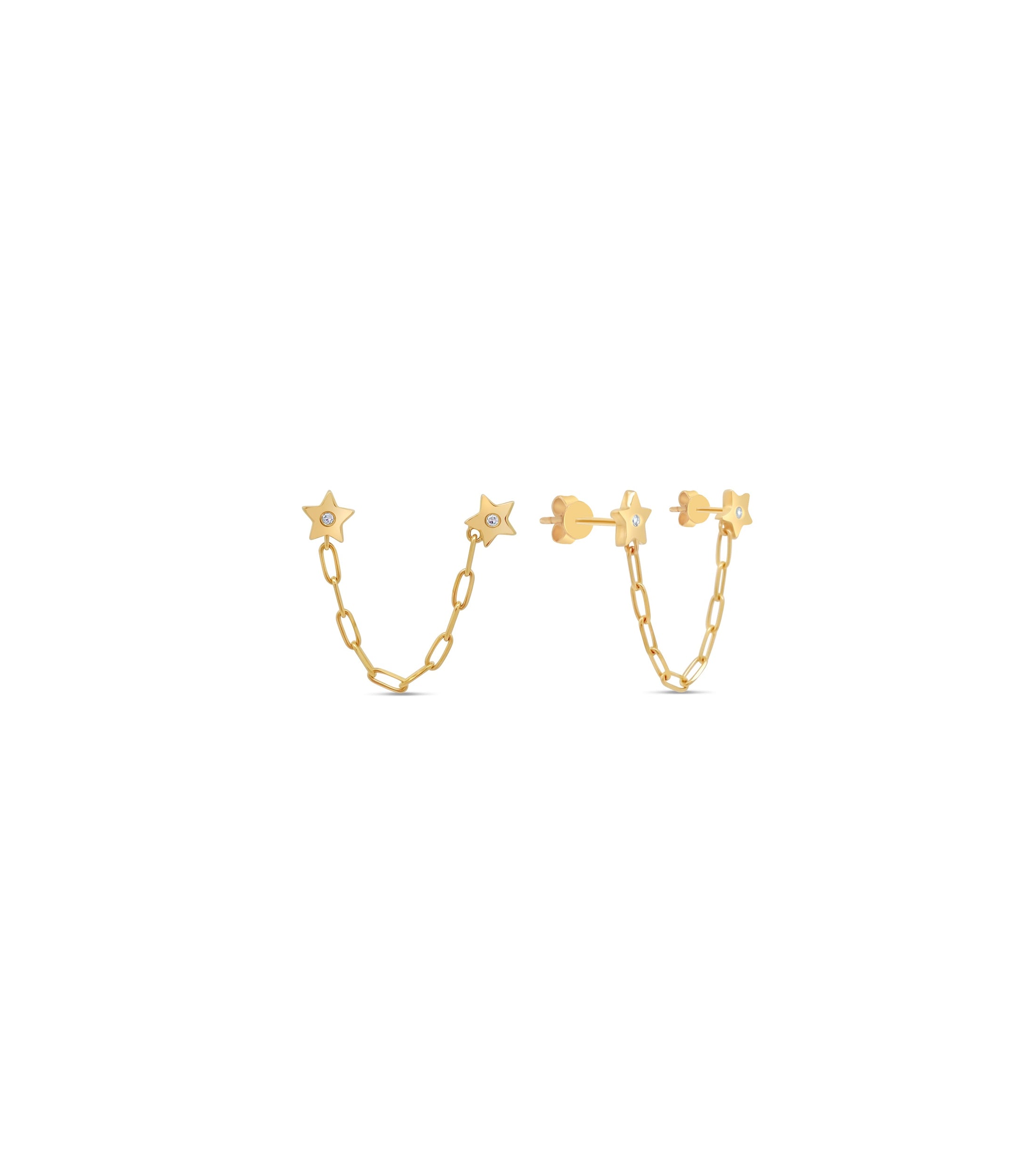 OLIVE & CHAIN Diamond Double Stud Star Earring - Yellow Gold