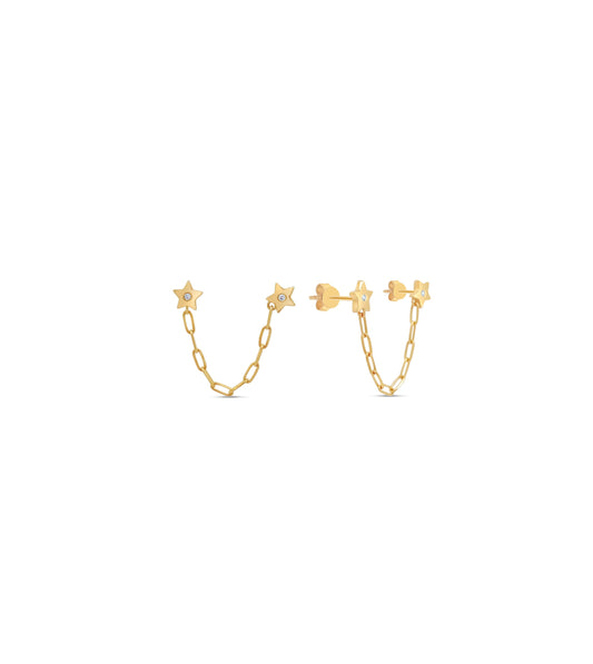 OLIVE & CHAIN Diamond Double Stud Star Earring - Yellow Gold