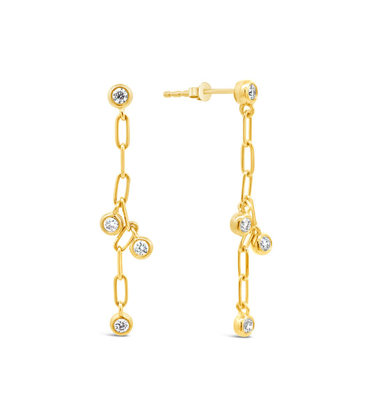 OLIVE & CHAIN Diamond Charm Paperclip Earring - Yellow Gold
