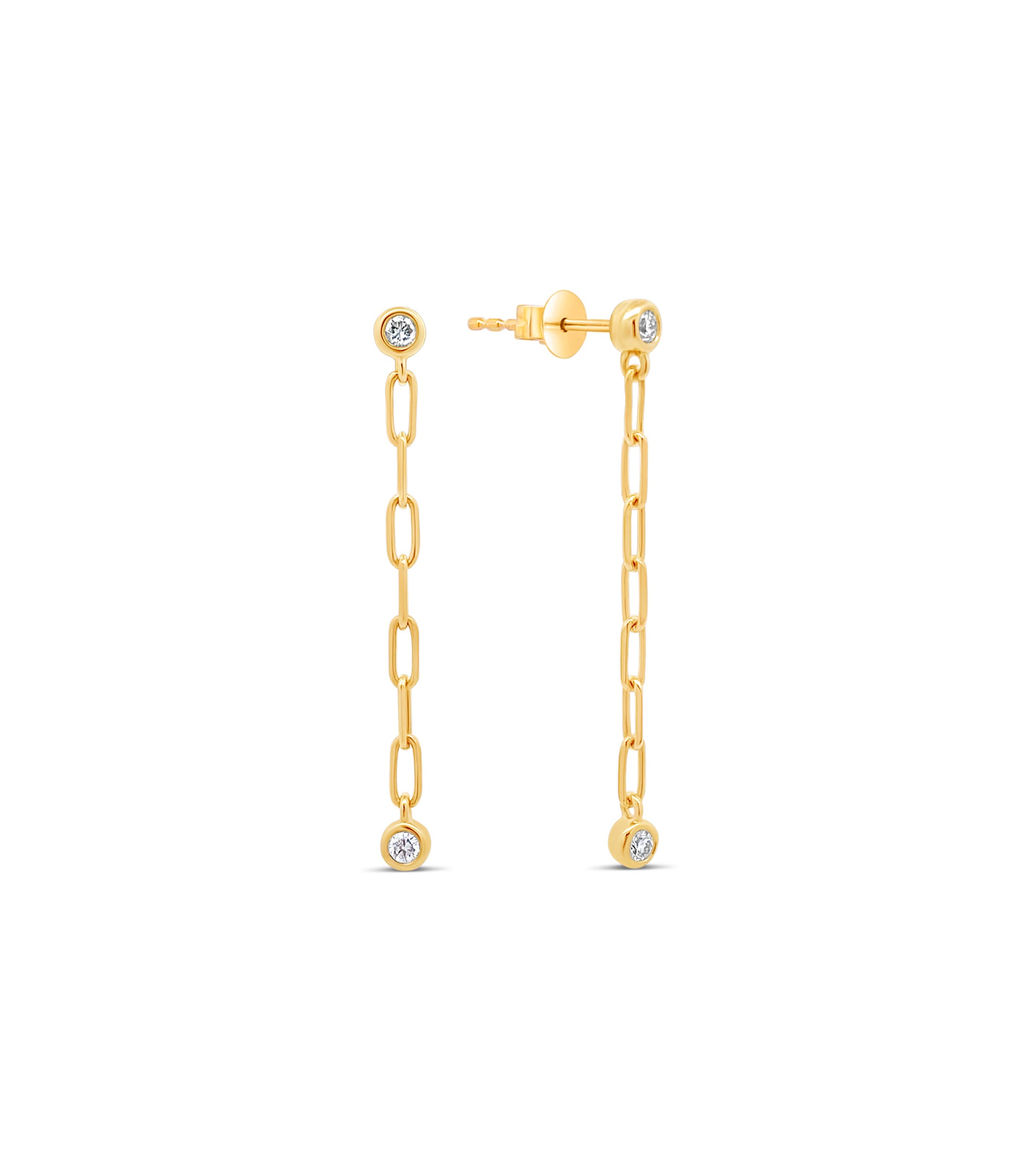 OLIVE & CHAIN Diamond Solitaire Paperclip Chain Earring - Yellow Gold