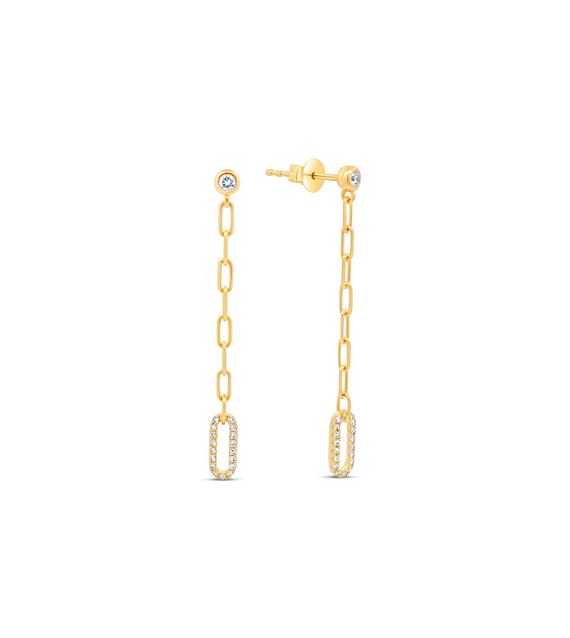 OLIVE & CHAIN Diamond Long Paperclip Chain Earring - Yellow Gold