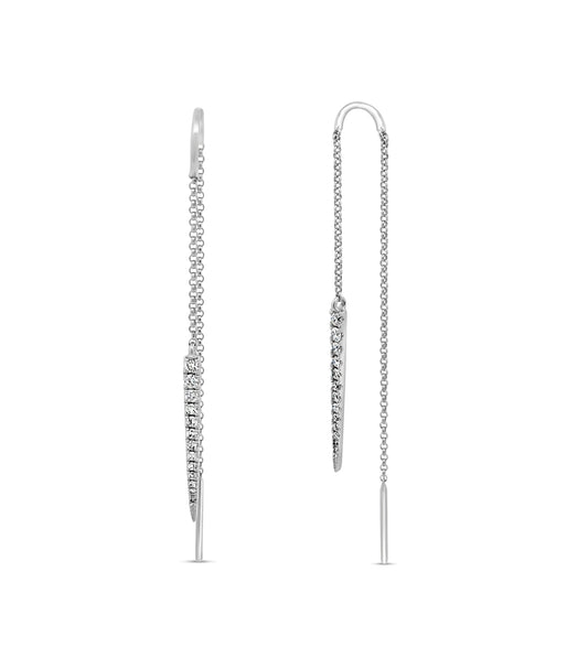 OLIVE & CHAIN Diamond Threader Earrings - White Gold