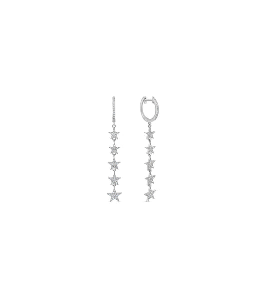 OLIVE & CHAIN Diamond 5 Star Drop Earrings - White Gold
