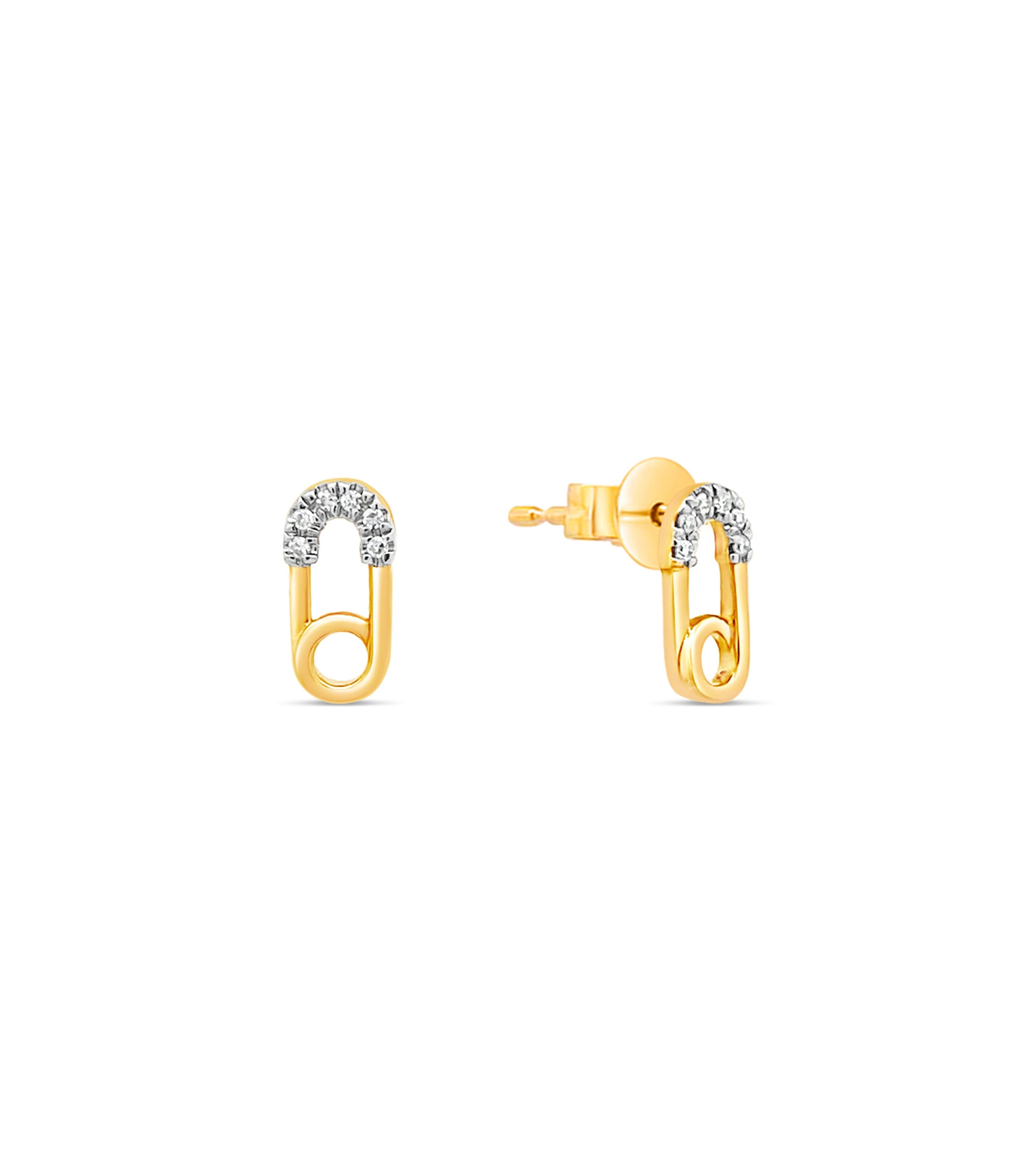 OLIVE & CHAIN Diamond Safety Pin Stud Earring - Yellow Gold