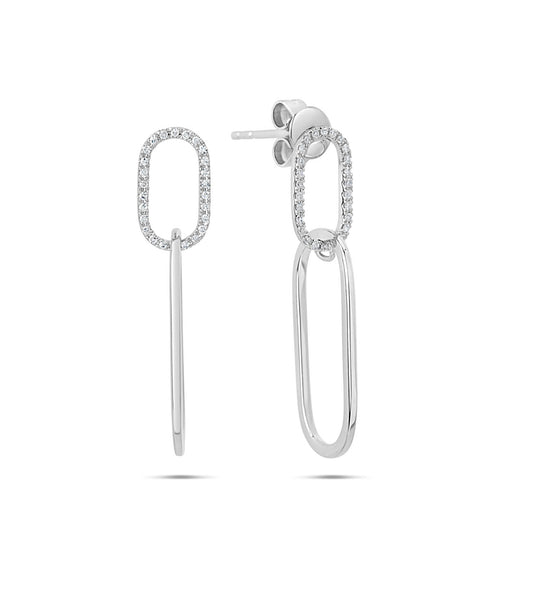 OLIVE & CHAIN Diamond Paperclip Link Earring - White Gold