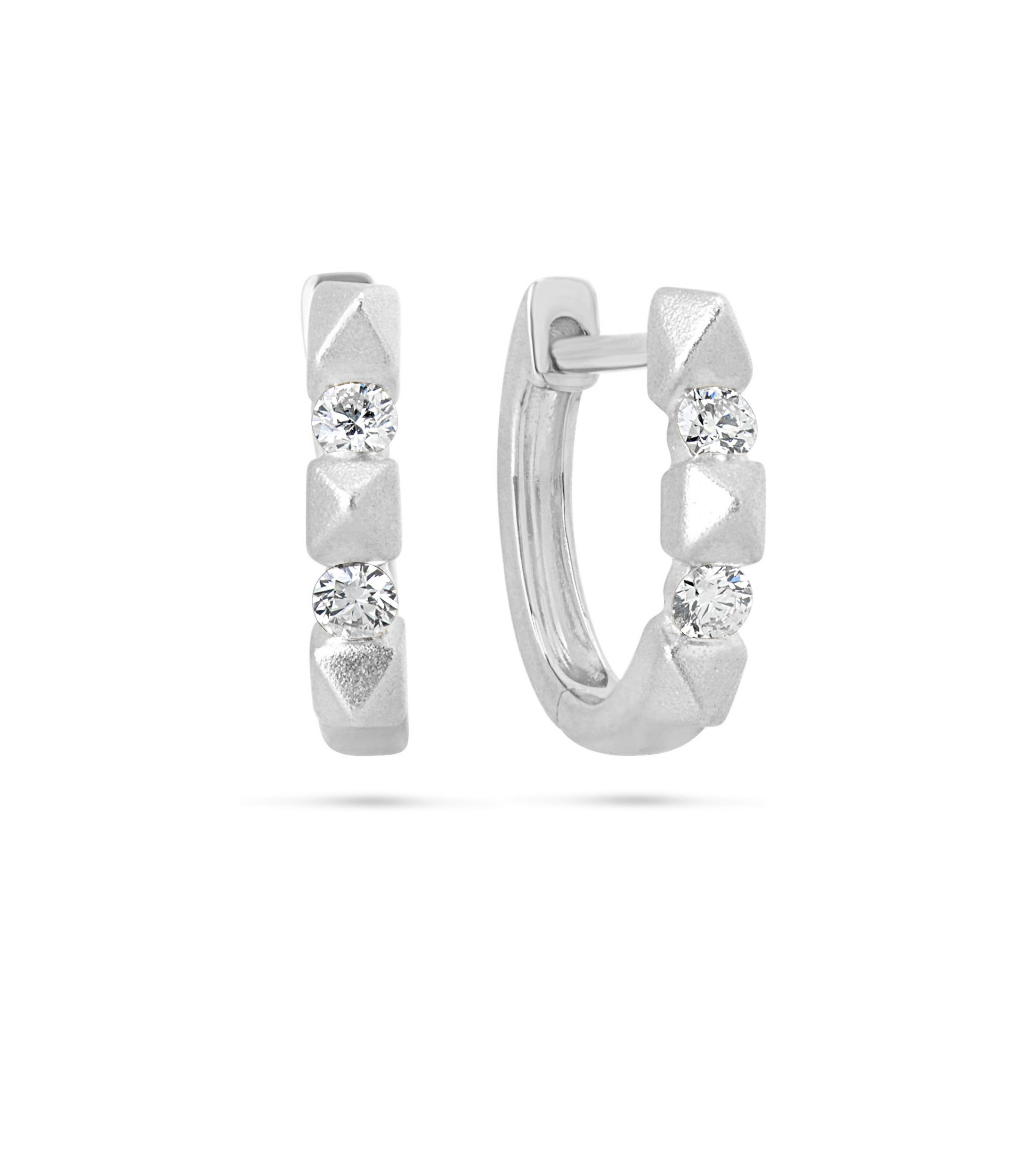 OLIVE & CHAIN Diamond Spike Huggie Earring - White Gold