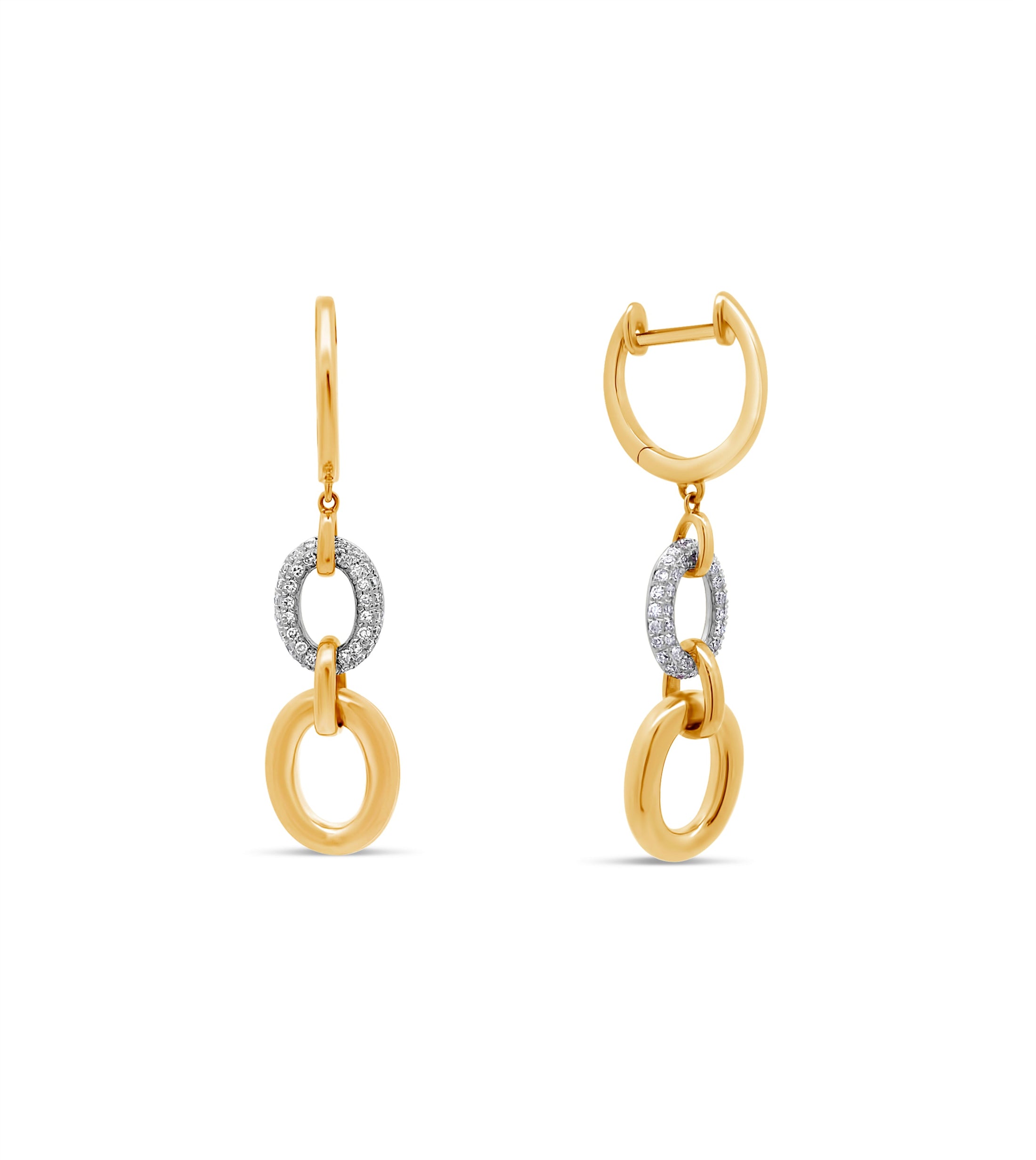 OLIVE & CHAIN Diamond Oval Link Earrings - Two-Tone Gold