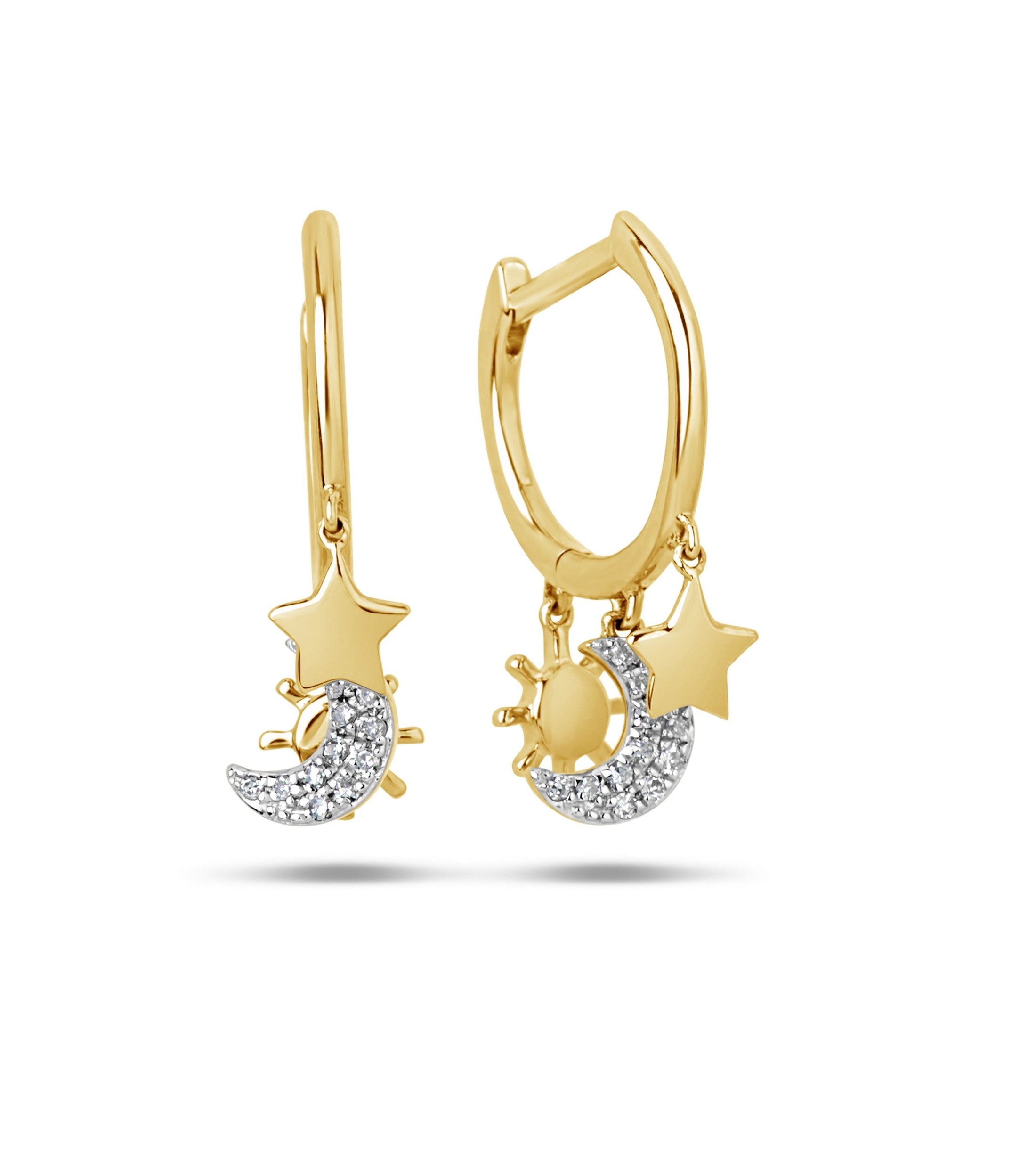 OLIVE & CHAIN Diamond Celestial Huggie Earring - Yellow Gold