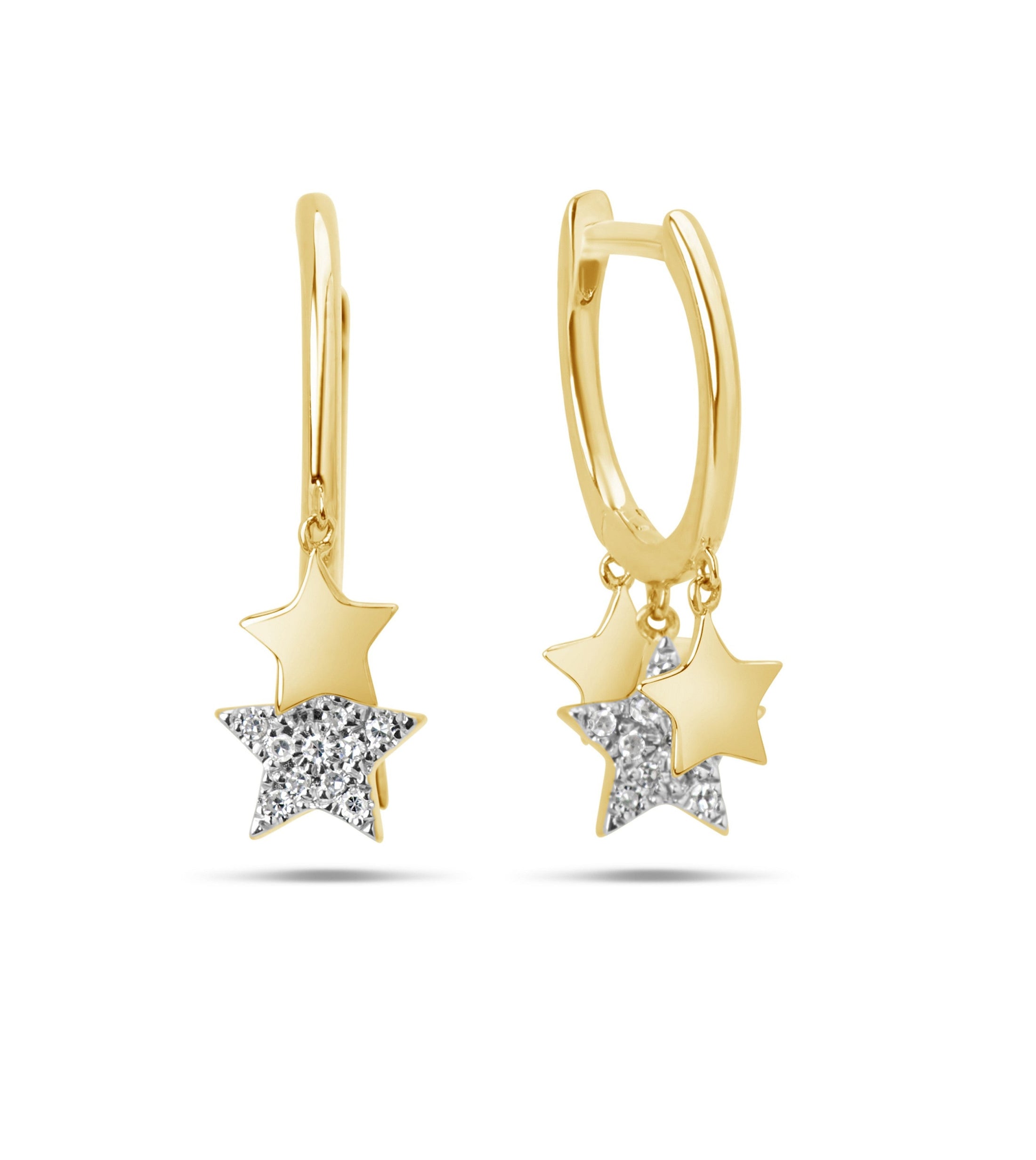 OLIVE & CHAIN Diamond Star Charm Huggie Earring - Yellow Gold