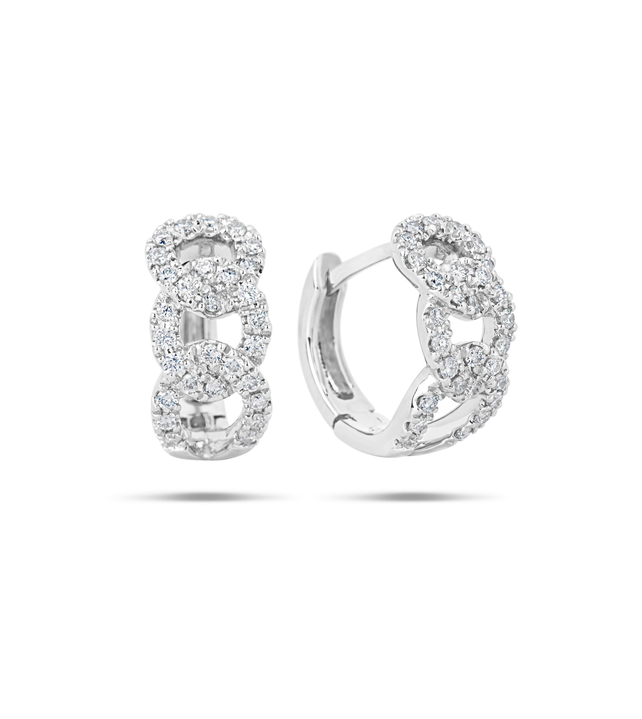 OLIVE & CHAIN Diamond Curb Link Huggie Earring - Yellow Gold, 14mm