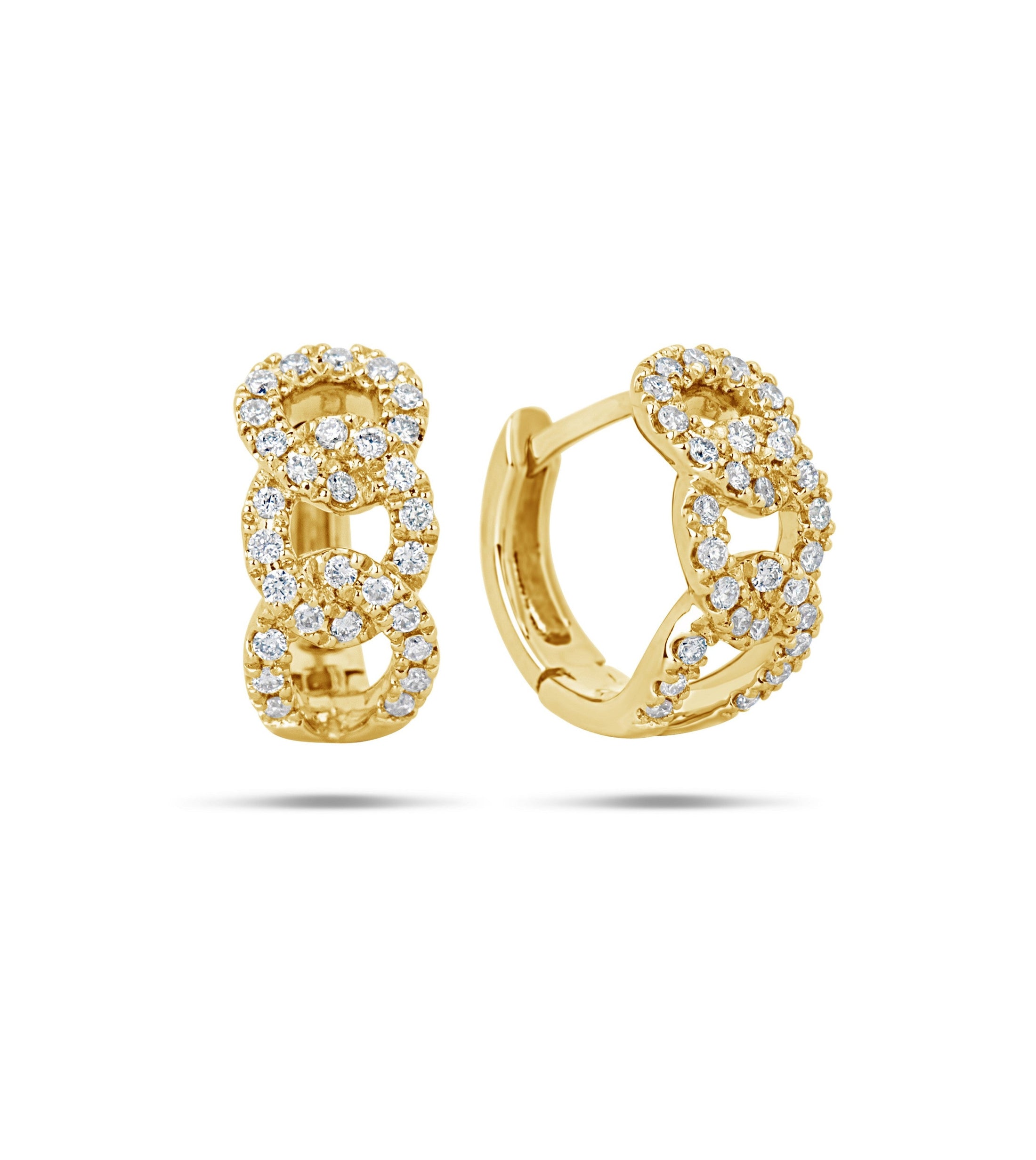 OLIVE & CHAIN Diamond Curb Link Huggie Earring - Yellow Gold, 10mm