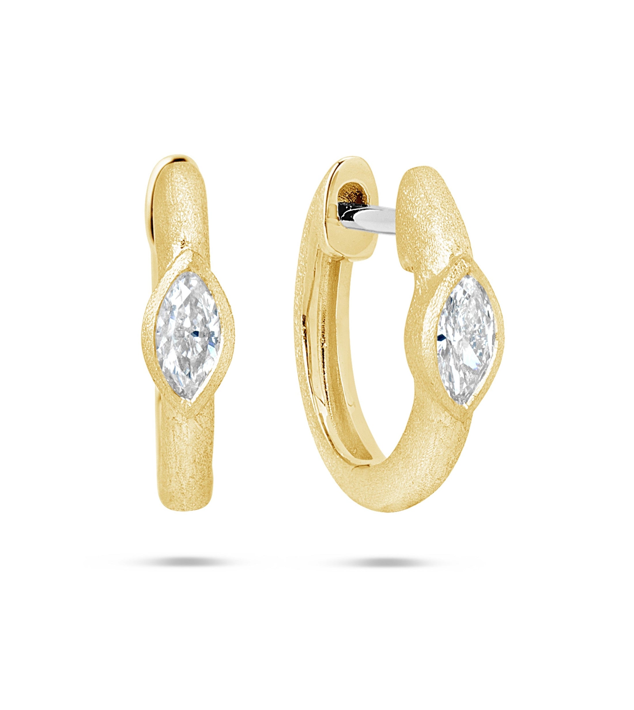 OLIVE & CHAIN Diamond Marquise Bezel Huggie Earring - Yellow Gold