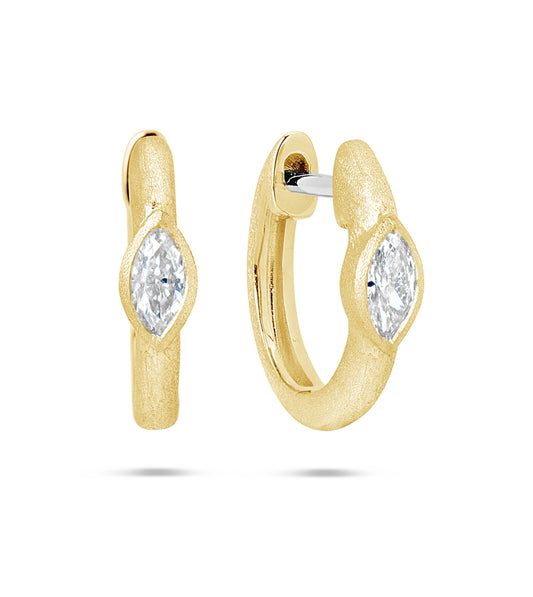 OLIVE & CHAIN Diamond Marquise Bezel Huggie Earring - Yellow Gold