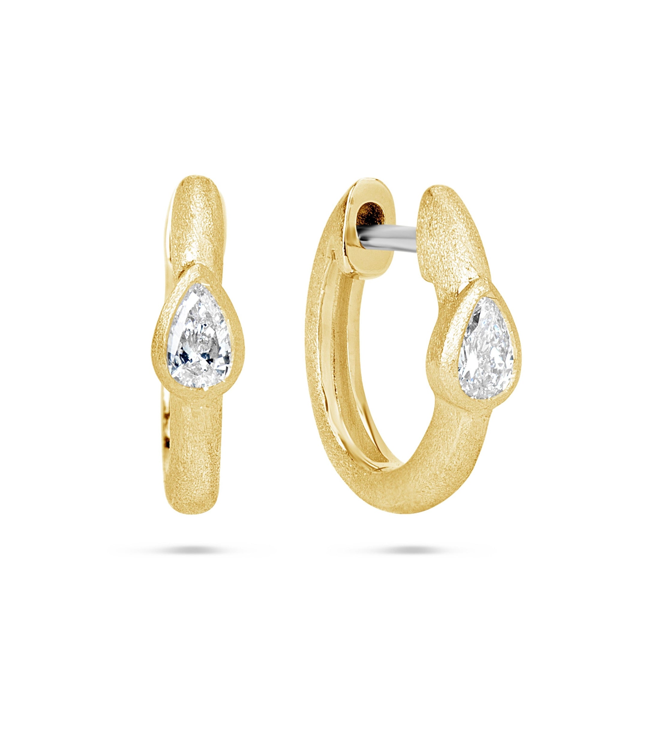 OLIVE & CHAIN Diamond Pear Bezel Huggie Earring - Yellow Gold