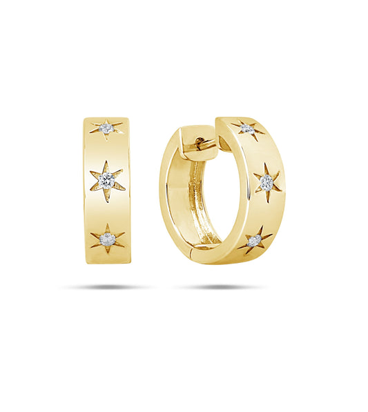 OLIVE & CHAIN Diamond Star Set Hoop Earring - Yellow Gold