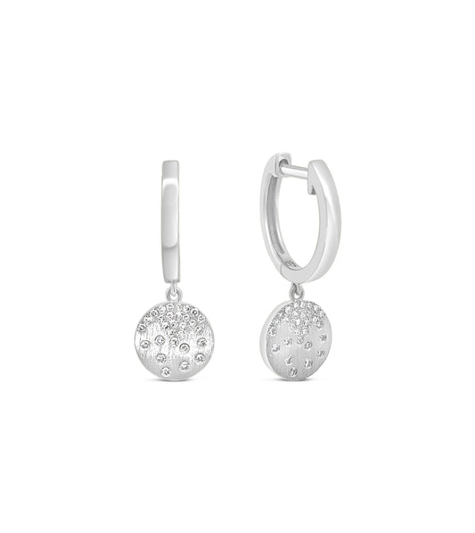 OLIVE & CHAIN Diamond Celestial Disc Dangle Earring - White Gold