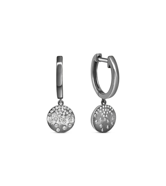 OLIVE & CHAIN Diamond Celestial Disc Dangle Earring - Black Gold
