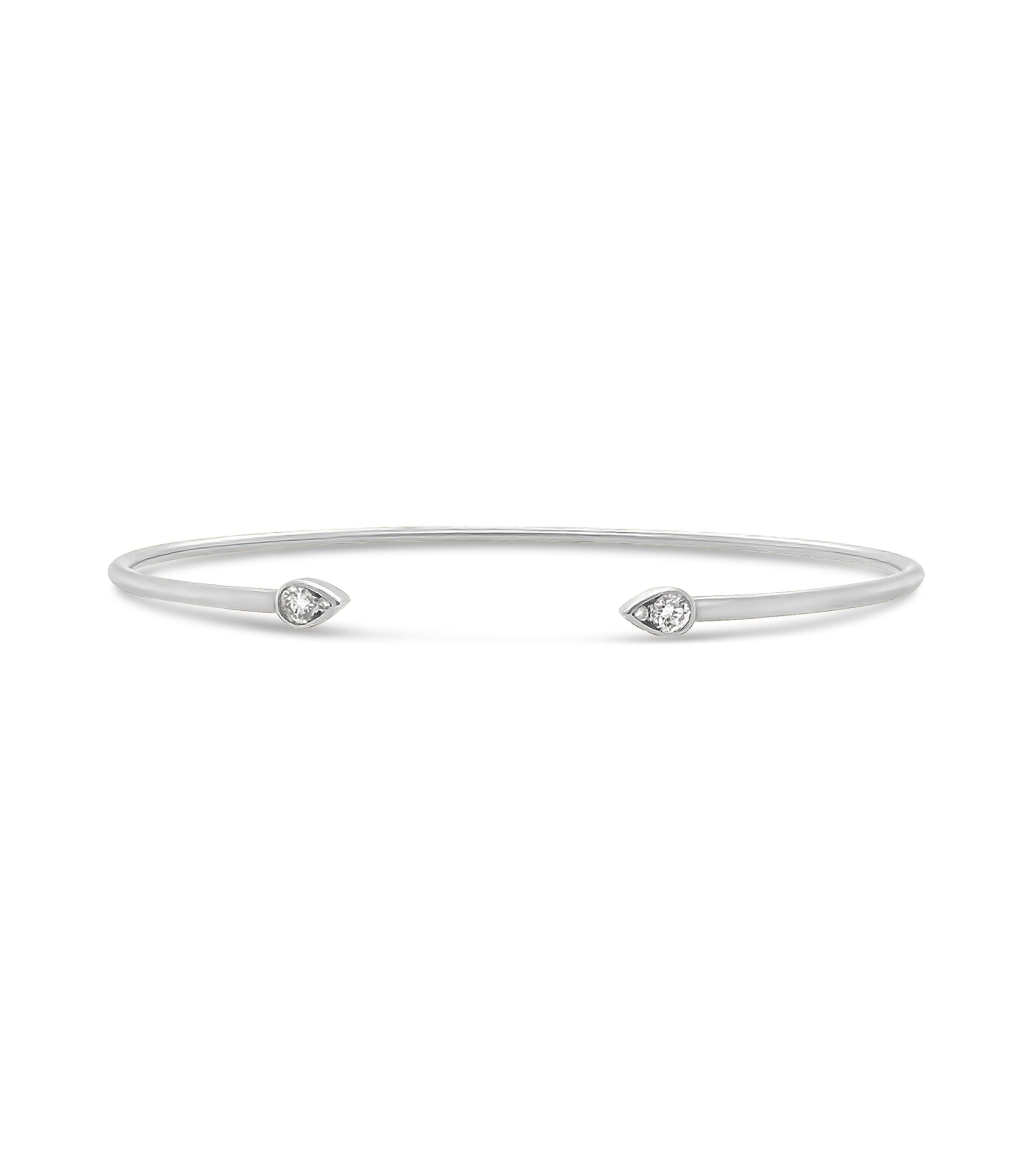 OLIVE & CHAIN Diamond Pear Shape Flexible Bangle - White Gold