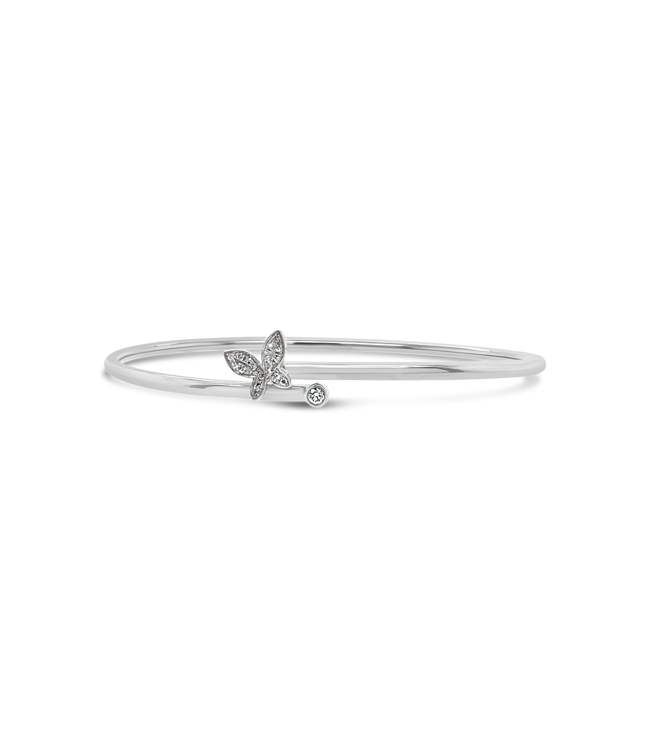 OLIVE & CHAIN Diamond Butterfly Flexible Bangle - White Gold