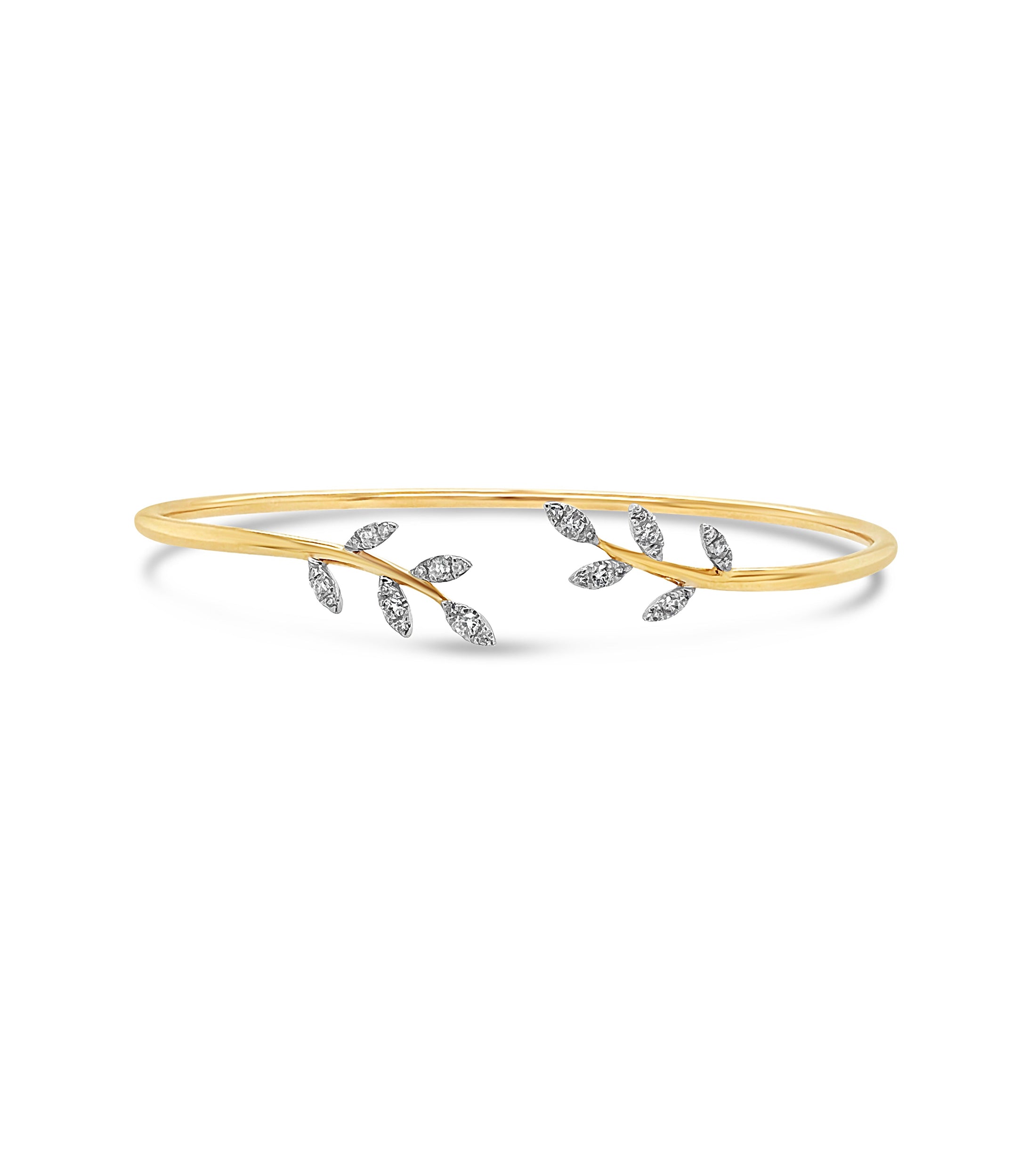 OLIVE & CHAIN Diamond Leaf Flexible Bangle - Yellow Gold