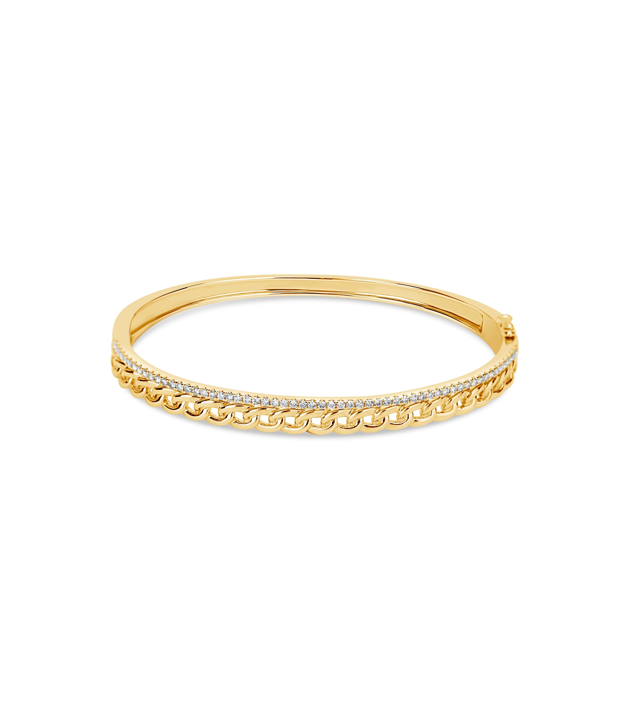 OLIVE & CHAIN Diamond Bar and Curb Link Bangle - Yellow Gold