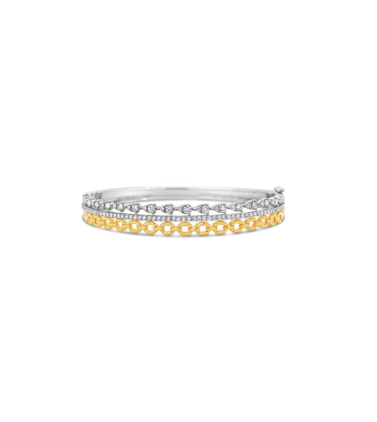 OLIVE & CHAIN Diamond Stacked Link Bangle - Two-Tone Gold