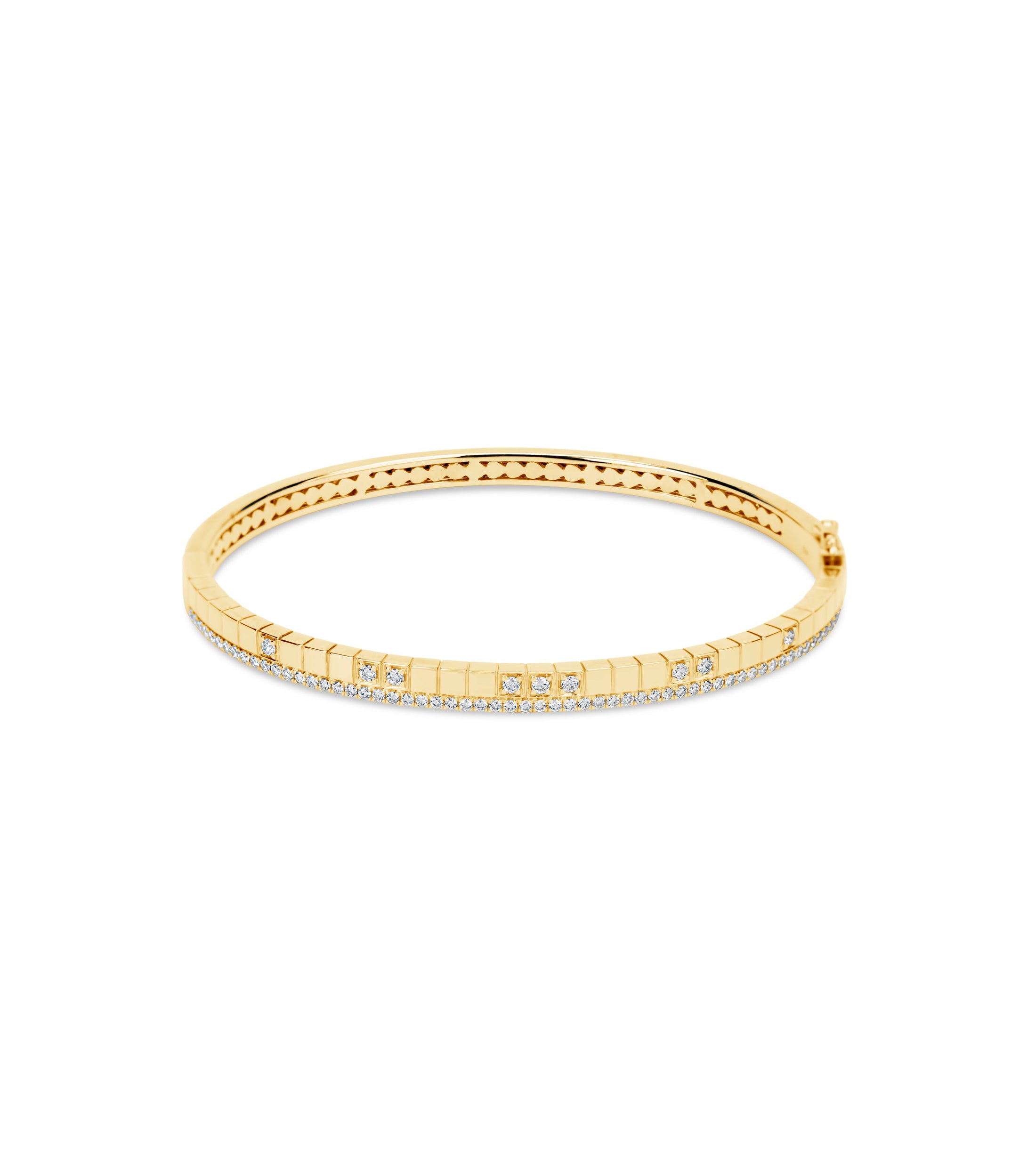 OLIVE & CHAIN Diamond Grid Bangle - Yellow Gold, 7 inch