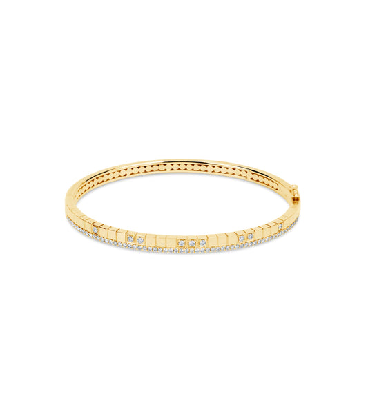 OLIVE & CHAIN Diamond Grid Bangle - Yellow Gold, 7 inch