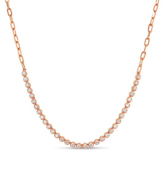 OLIVE & CHAIN Diamond Paperclip Tennis Necklace - Rose Gold