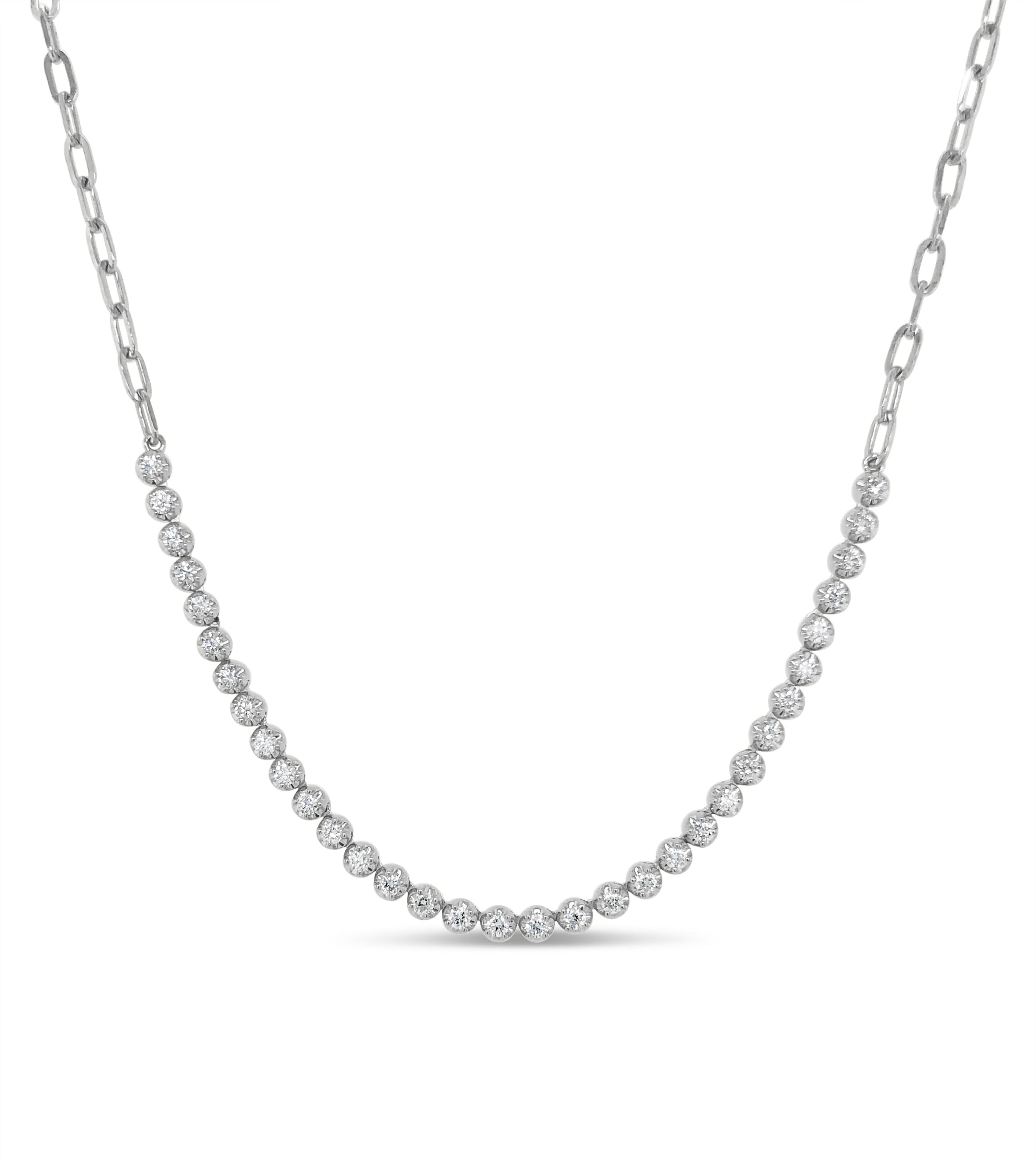 OLIVE & CHAIN Diamond Paperclip Tennis Necklace - White Gold