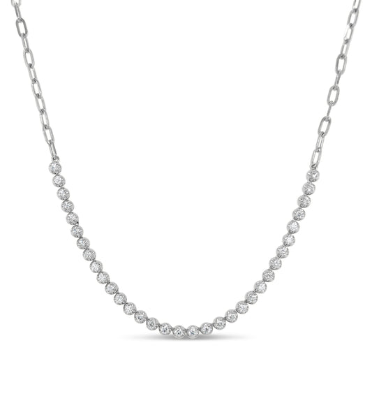 OLIVE & CHAIN Diamond Paperclip Tennis Necklace - White Gold