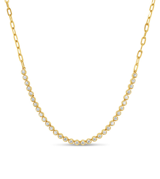 OLIVE & CHAIN Diamond Paperclip Tennis Necklace - Yellow Gold