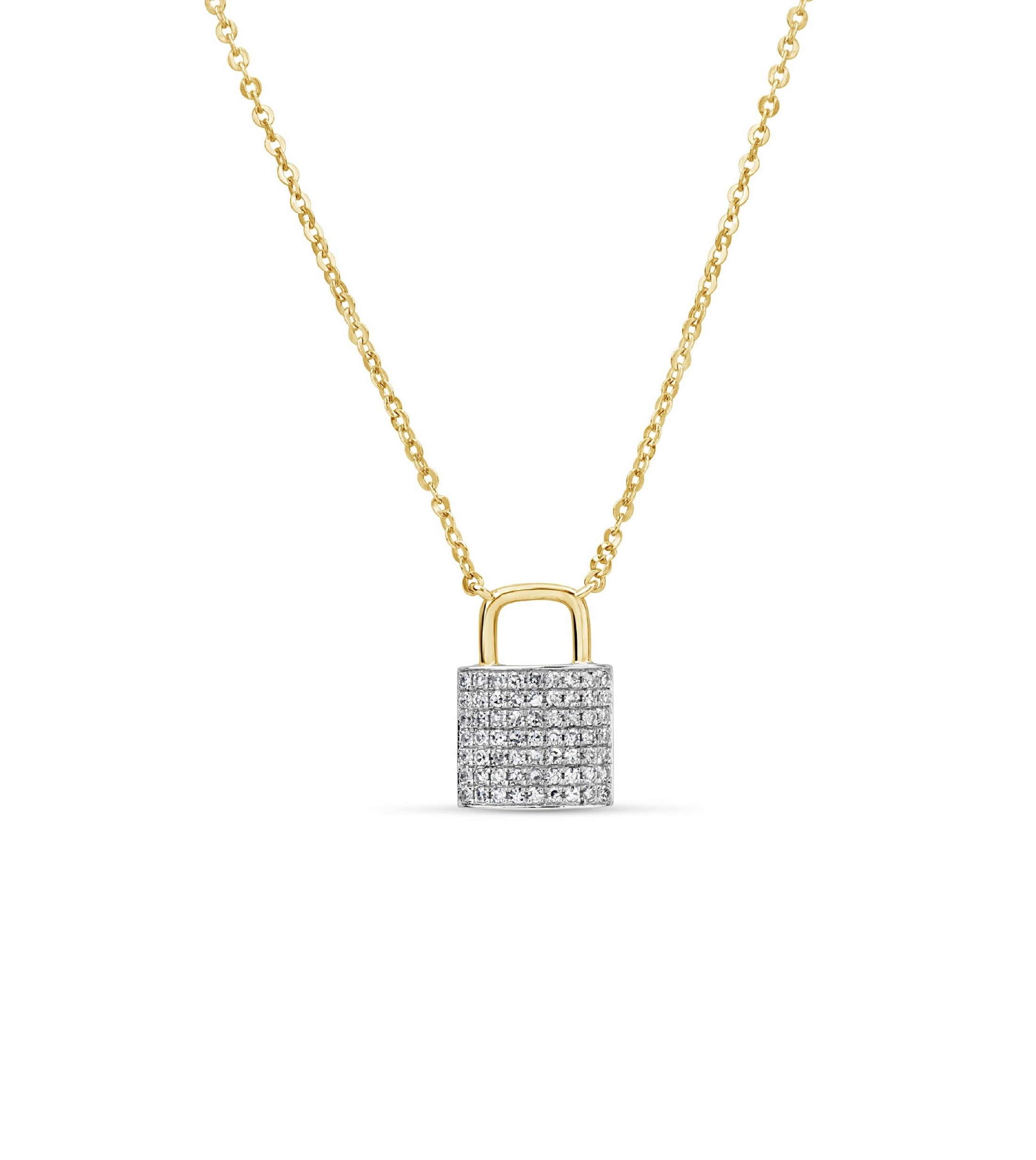 OLIVE & CHAIN Diamond Lock Necklace - Two-Tone Gold