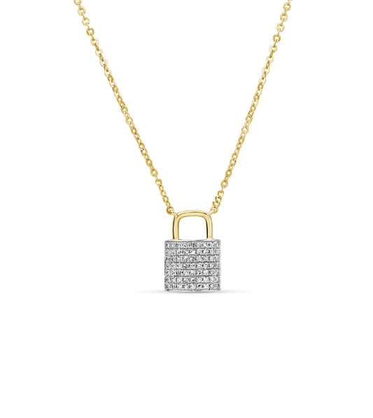 OLIVE & CHAIN Diamond Lock Necklace - Two-Tone Gold