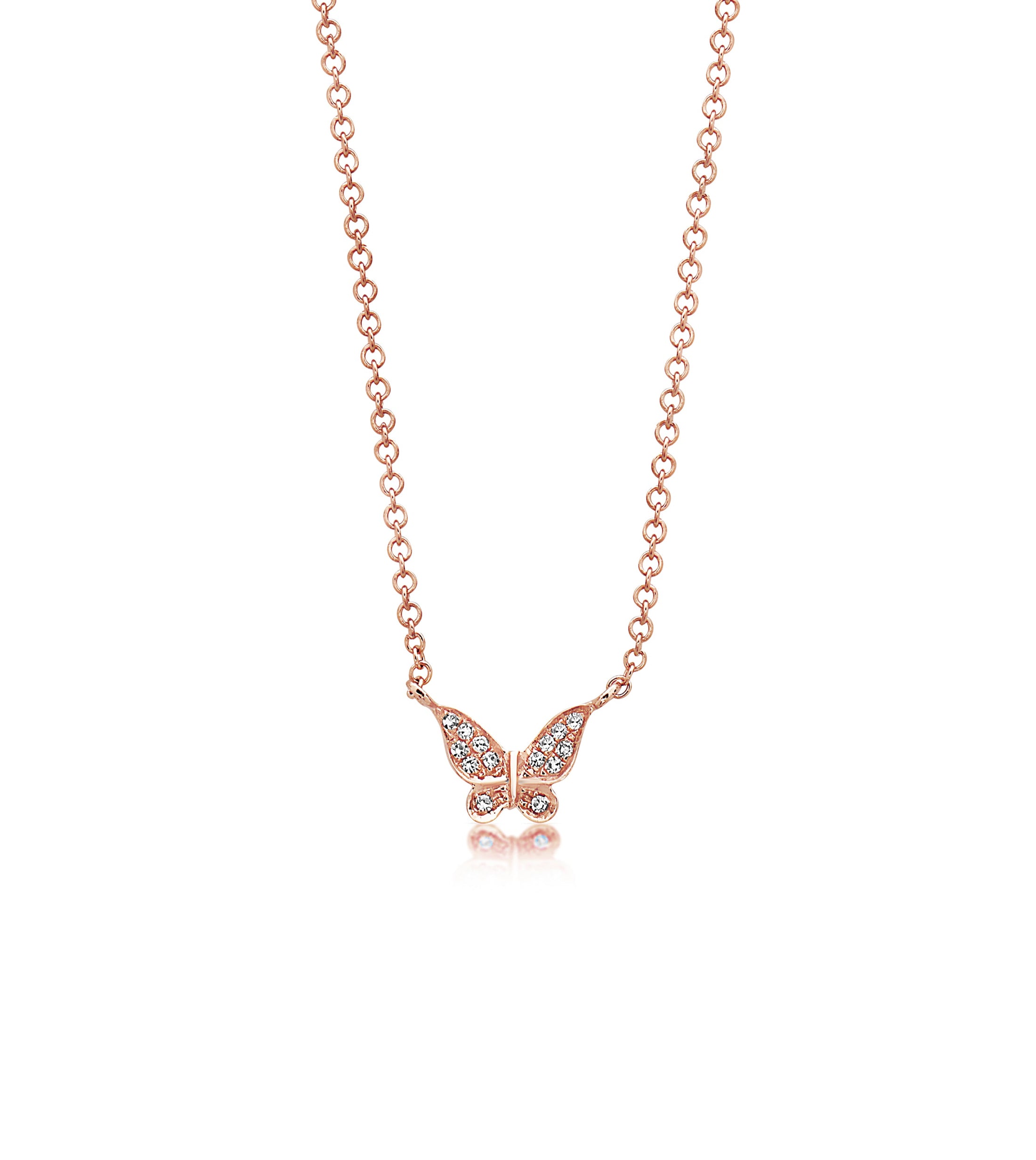 OLIVE & CHAIN Diamond Butterfly Necklace - Rose Gold