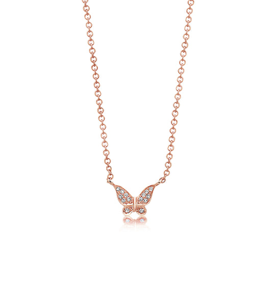 OLIVE & CHAIN Diamond Butterfly Necklace - Rose Gold
