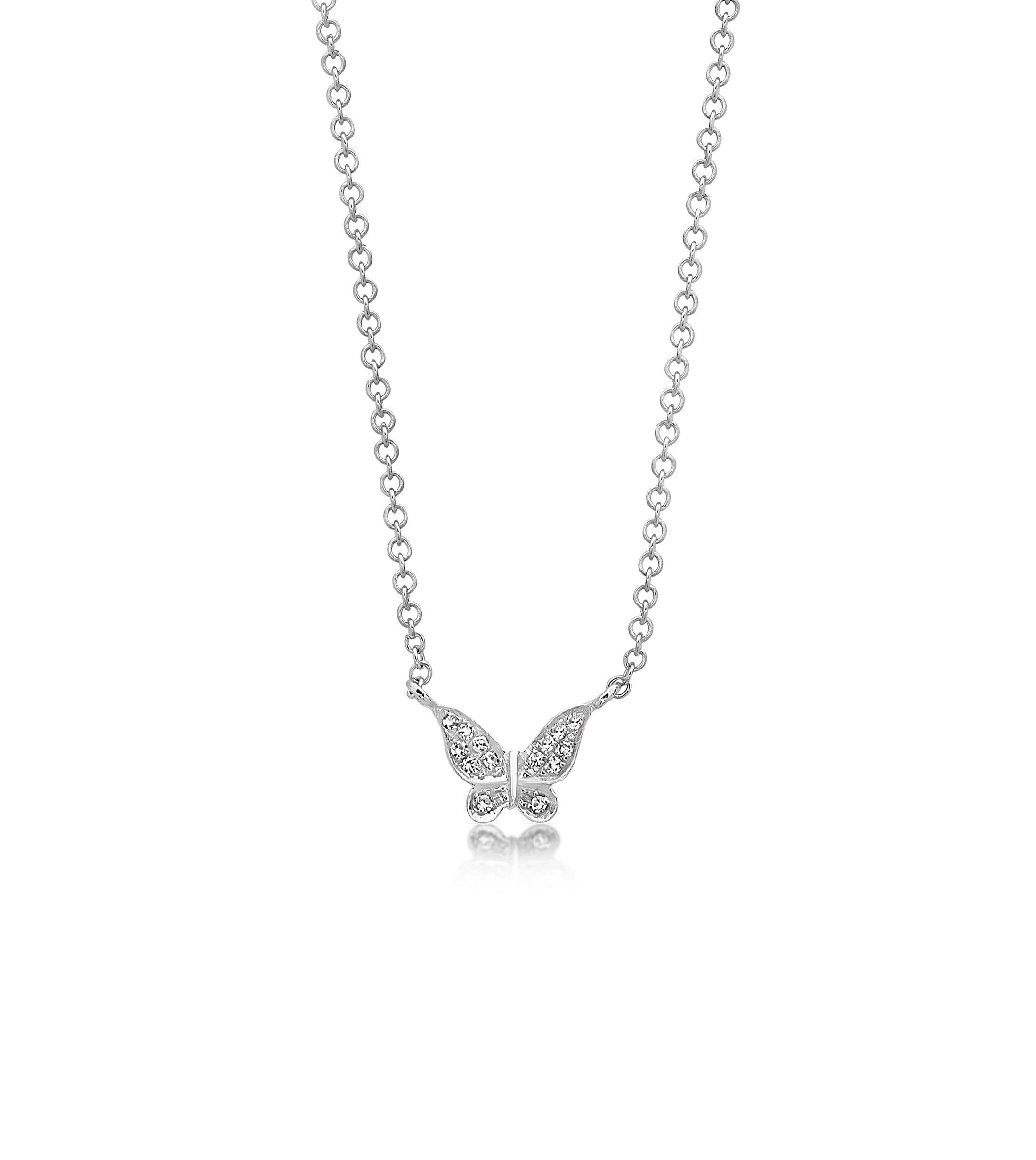 OLIVE & CHAIN Diamond Butterfly Necklace - White Gold