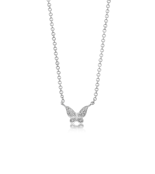 OLIVE & CHAIN Diamond Butterfly Necklace - White Gold