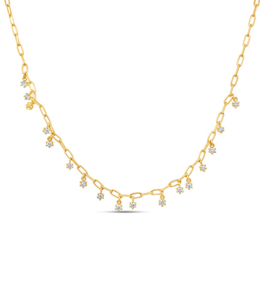 OLIVE & CHAIN Diamond Charm Paperclip Chain Necklace - Yellow Gold