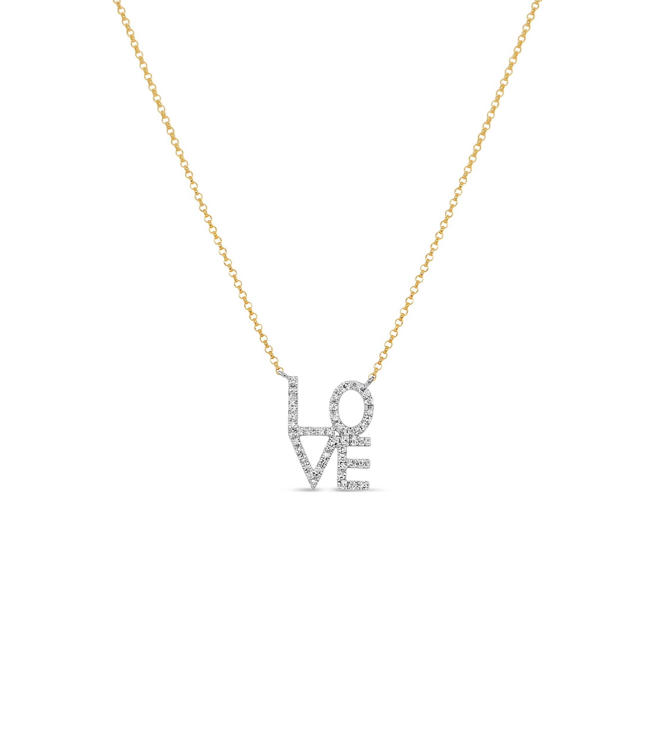 OLIVE & CHAIN Diamond Love Block Necklace - Yellow Gold