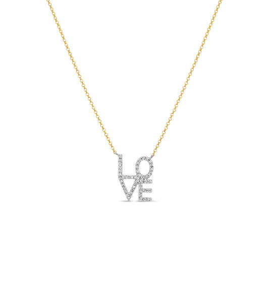 OLIVE & CHAIN Diamond Love Block Necklace - Yellow Gold