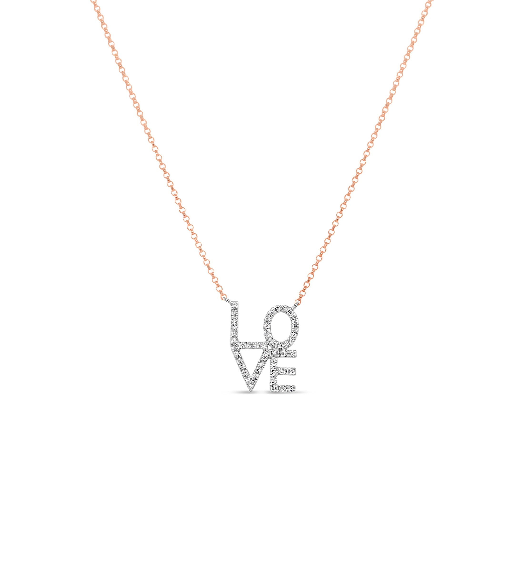 OLIVE & CHAIN Diamond Love Block Necklace - Rose Gold