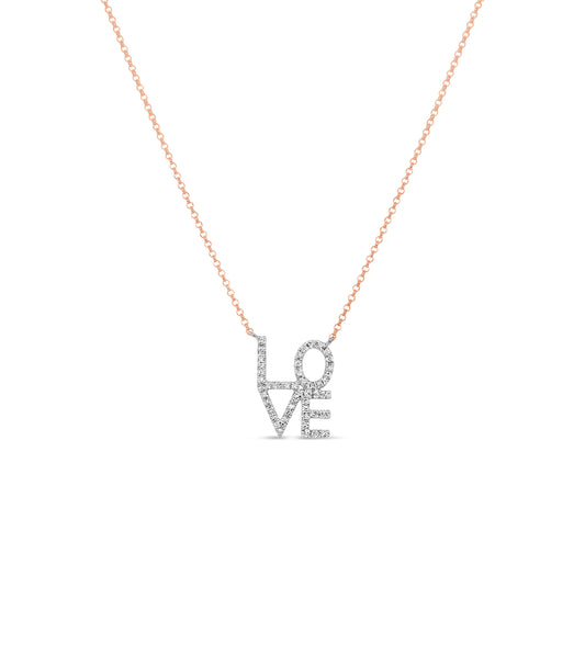 OLIVE & CHAIN Diamond Love Block Necklace - Rose Gold