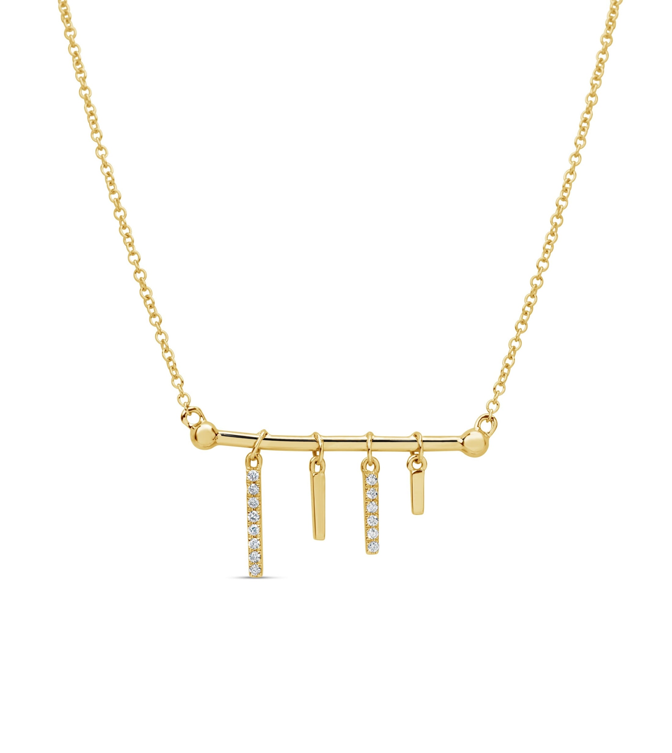 OLIVE & CHAIN Diamond Bar Charm Necklace - Yellow Gold