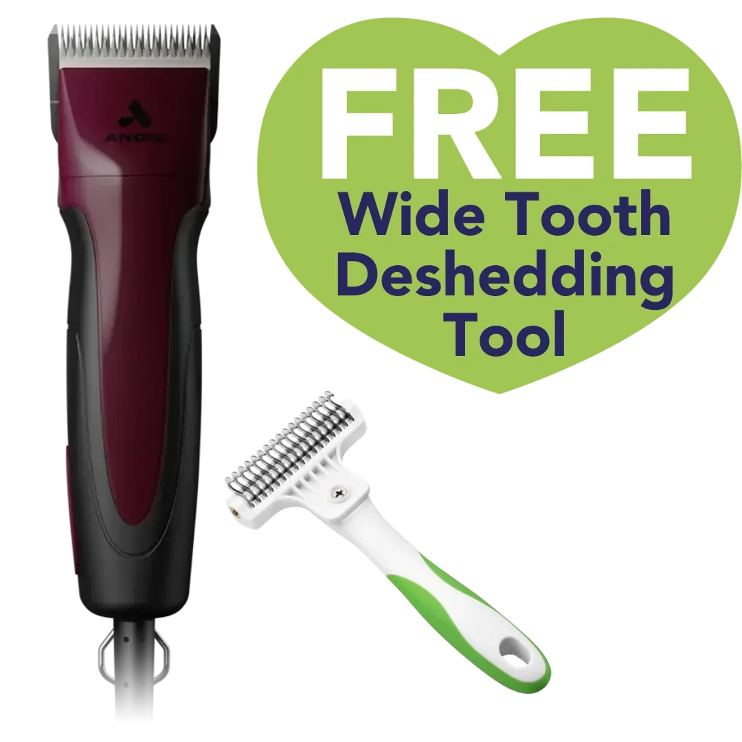 Pet Excel 5-Speed Corded Clipper Burgundy with Free Wide Tooth De-Shedding Tool by Andis