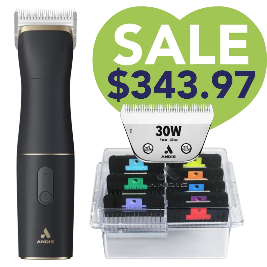 Dog beSPOKE Cordless Clipper with #30W Blade and 8Pc Wide Comb Attachment Bundle by Andis