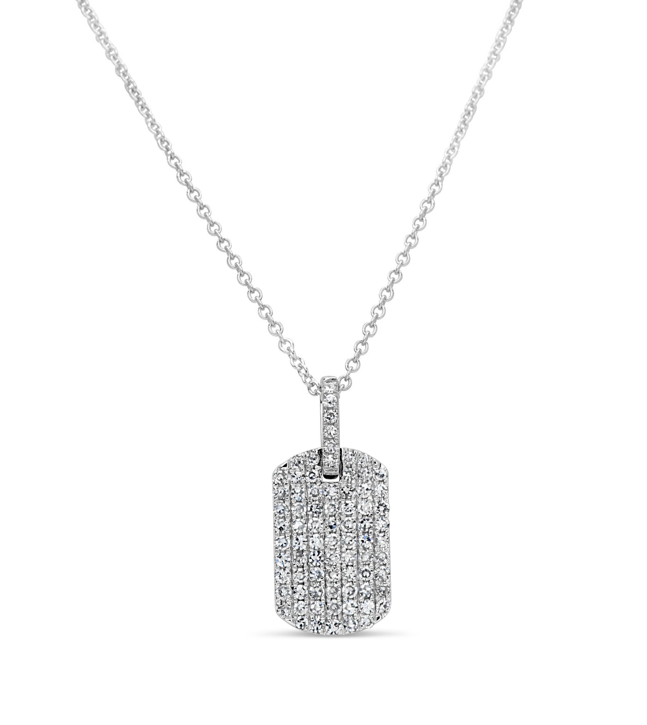 OLIVE & CHAIN Diamond Dog Tag Necklace - White Gold