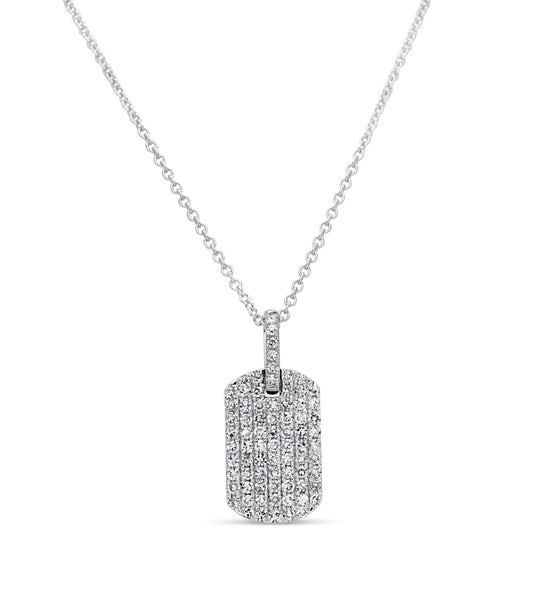 OLIVE & CHAIN Diamond Dog Tag Necklace - White Gold
