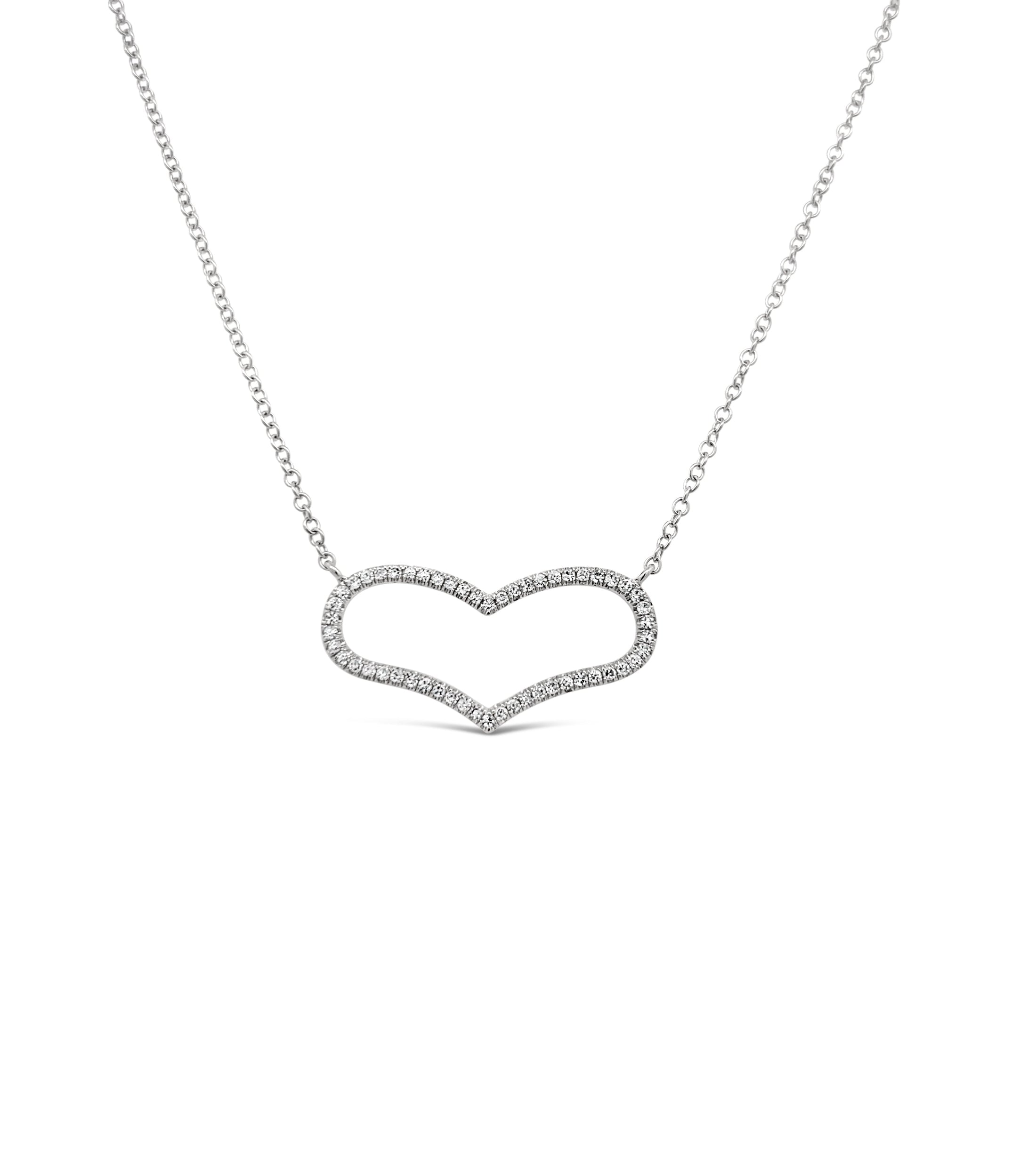 OLIVE & CHAIN Diamond Open Heart Necklace - White Gold