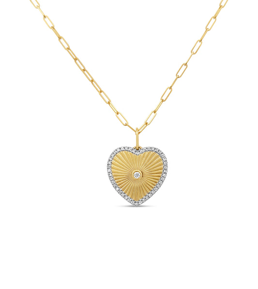 OLIVE & CHAIN Diamond Fluted Heart Necklace - Yellow Gold